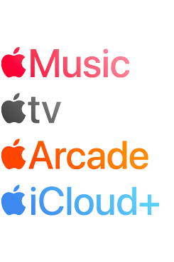 Apple subscription services logotypes including Apple Music, Apple TV+, Apple Arcade, iCloud+