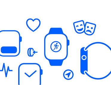 Apple Watch-symbolen: Slimme Stapel, gezondheid, draaiknop Digital Crown, Work-out, theatermodus