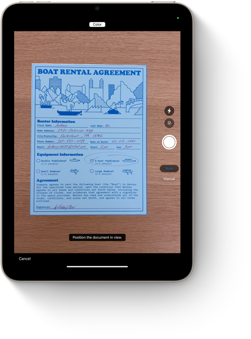 iPad mini som visar dokumentinläsningsfunktionen i Anteckningar.