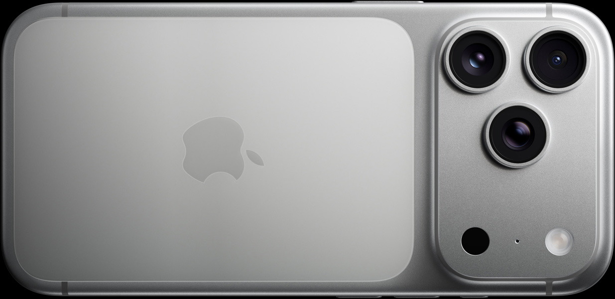 iPhone 17 Pro, màu Bạc, vỏ ngoài mặt sau, hệ thống camera Pro Fusion, 3 ống kính, micrô, đèn flash