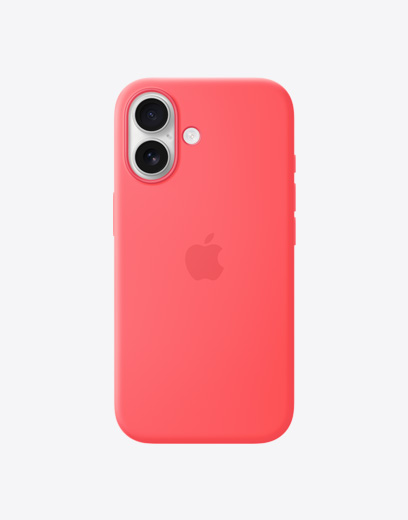 iPhone 17, eksterior belakang dengan casing silikon warna kuning, sistem kamera Fusion di sudut kiri atas, logo Apple di tengah