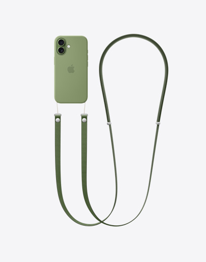iPhone 17, baksida, grönt skal, grön axelrem