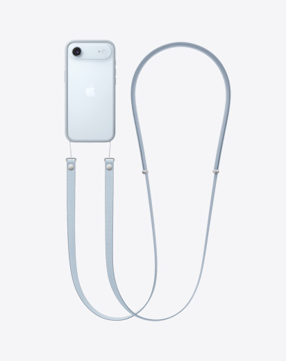 iPhone Air, Rückseite, Bumper in Hellblau mit angebrachtem Crossbody Band